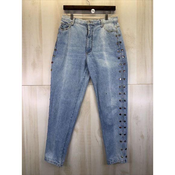 Vintage 1990s Fredricks of Hollywood Womens Acid Wash Studded Denim Mom Jeans - Picture 1 of 7